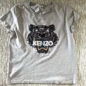 Kenzo Gray T-Shirt with Embroidered Tiger